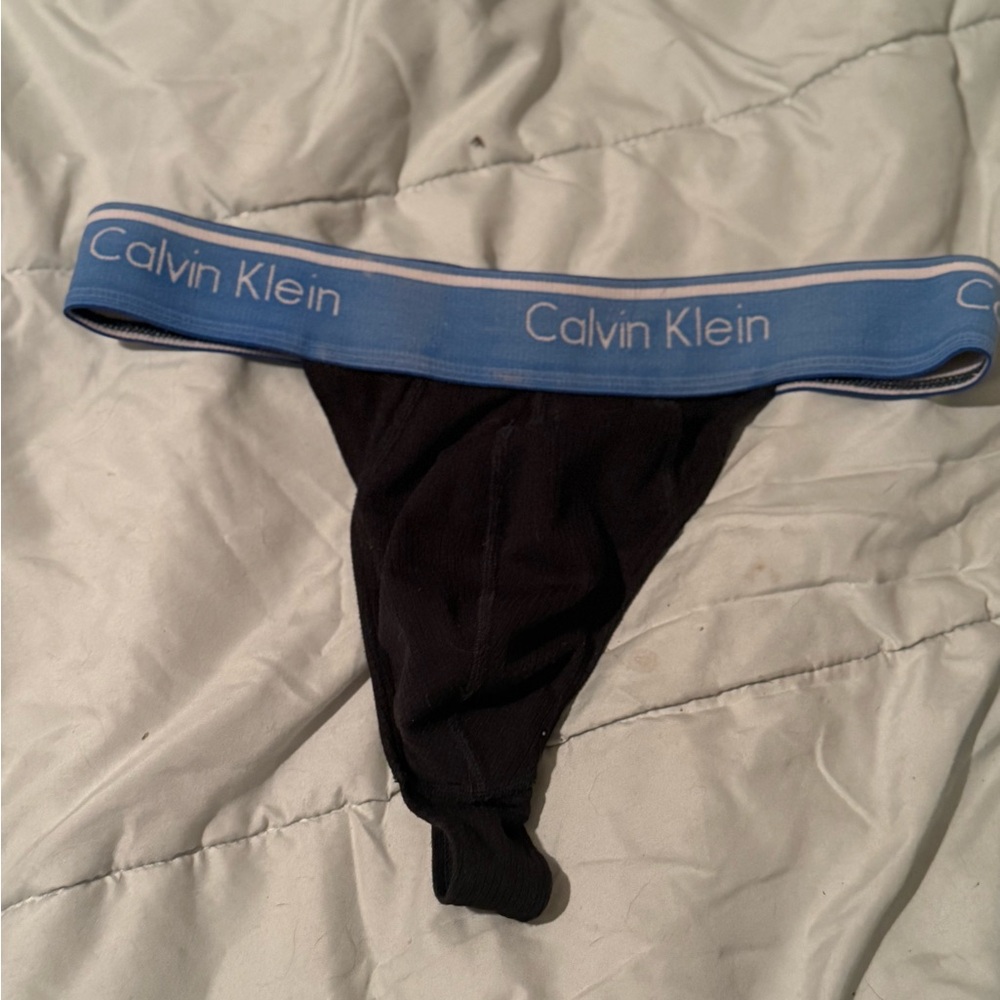 Calvin Klein Black Thong with Blue Trim